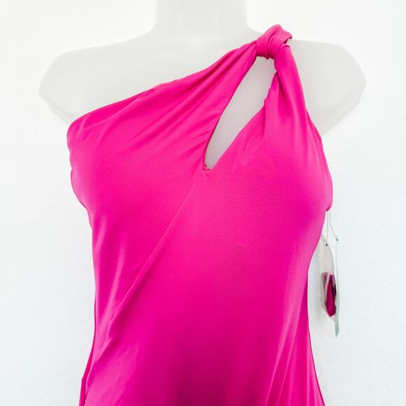 NWT Carmen Marc Valvo One Shoulder Pink Swimsuit Size 12 Beach Resort Summer - Picture 2 of 7